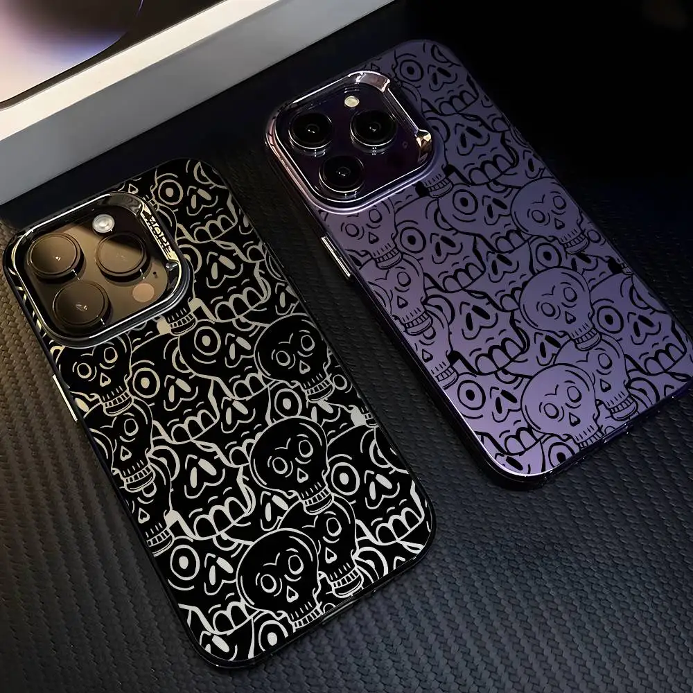 حافظة هاتف على شكل جمجمة رائعة لهاتف آيفون 17 16 15 14 13 12 11 Pro Max Air متعدد الألوان ماتي ليزر معدني أورورا فوندا