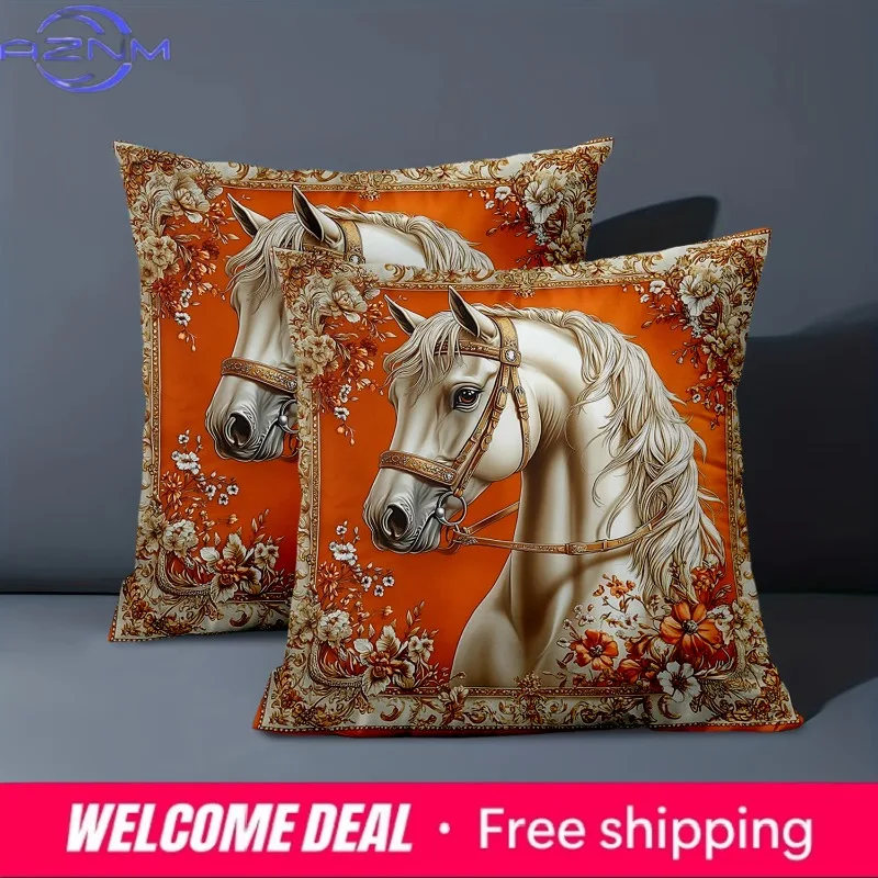 1 Pieces Exquisite Horse-Print Orange Floral Pattern Pillows Polyester pillowcase, sofa decorative cushion cov Headboard Pillow