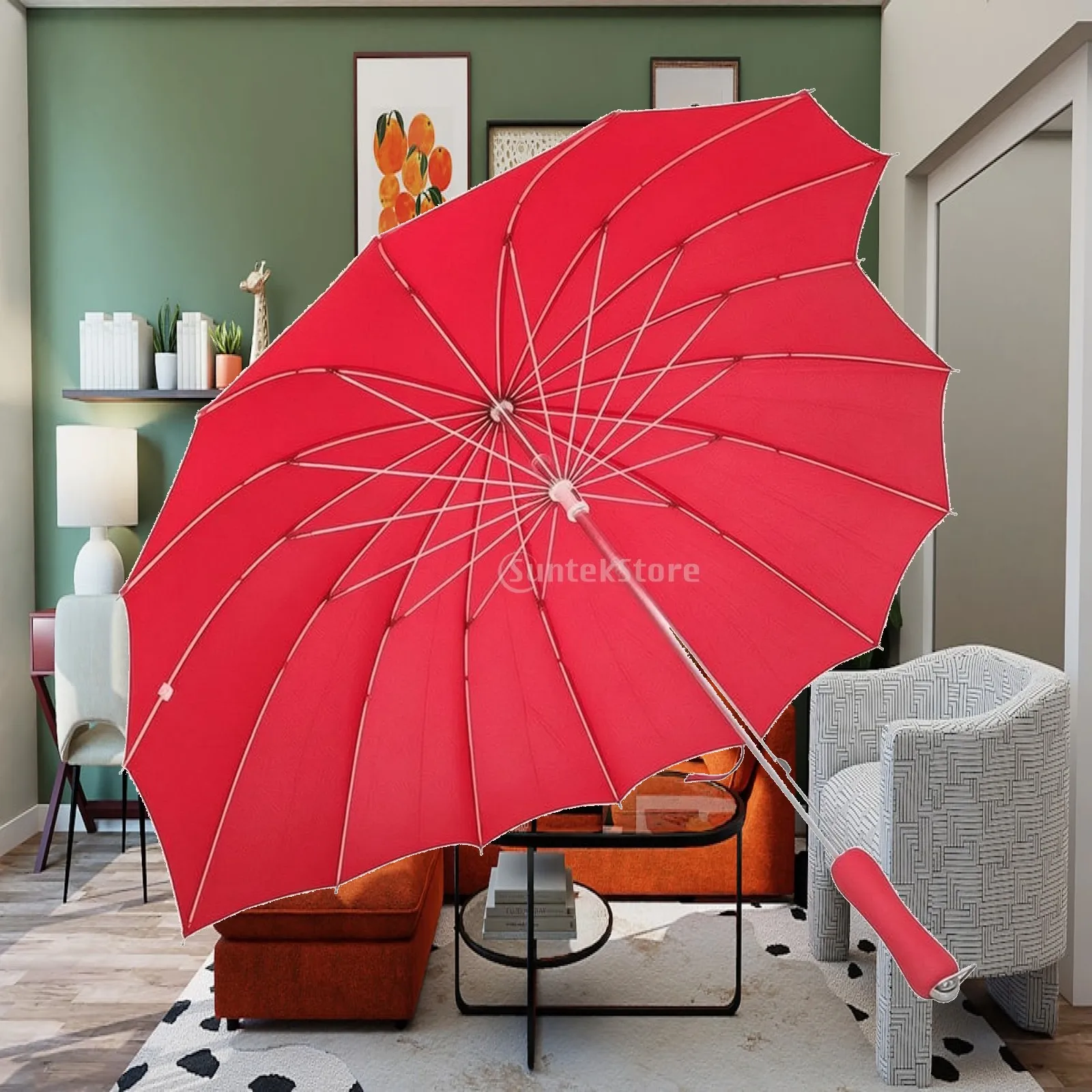 Heart Umbrella with EVA Handle Solid Color Heart-Shaped Red Umbrella Lightweight Classic for Adults, Weddings, Photography