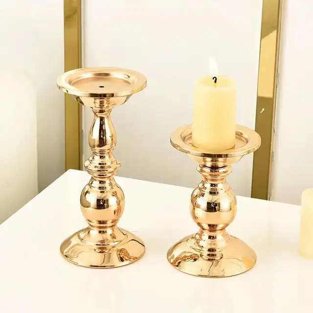 1pc Golden Pillar Candle Holder Creative Candlesticks for Dining Coffee Table Wedding Events Parties Home Decoration