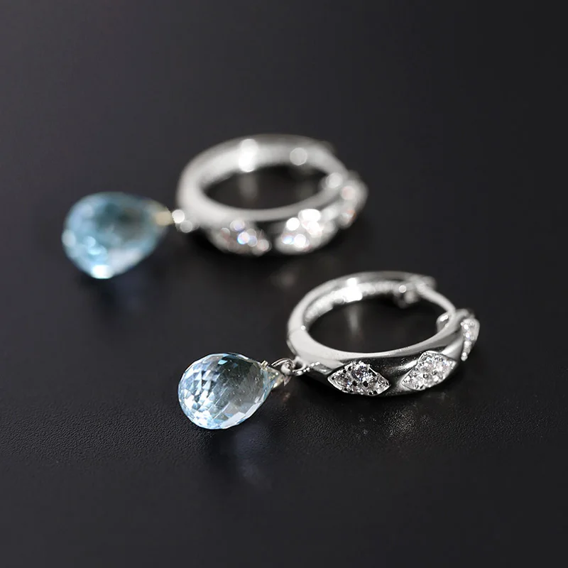 Designer original S925 silver inlaid oval blue crystal pendant women's Earrings exquisite luxury elegant charm jewelry