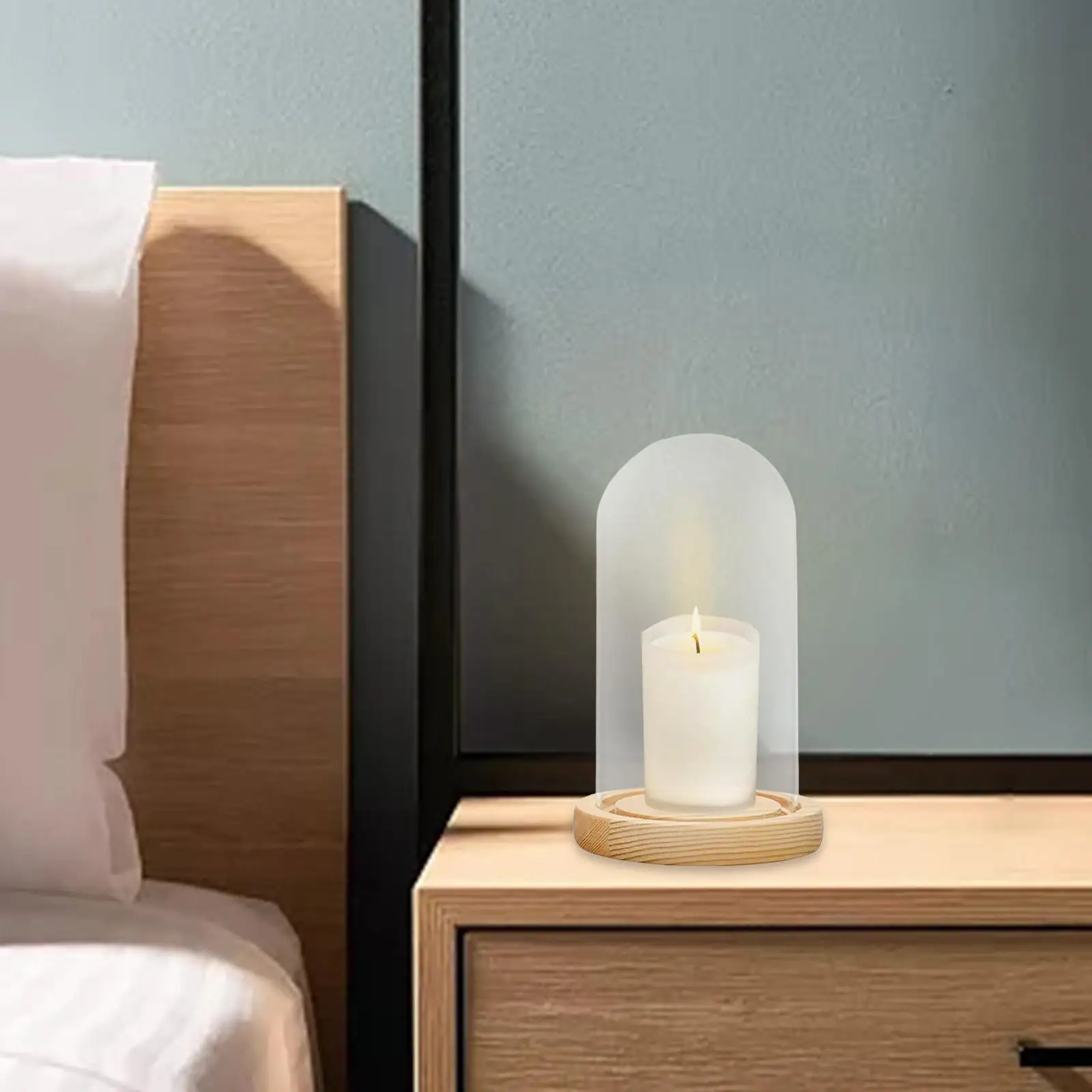 Vitrina de campana con cúpula de vidrio, tarro con Base de madera, portátil, multiusos, para mostrar plantas artificiales, figuritas