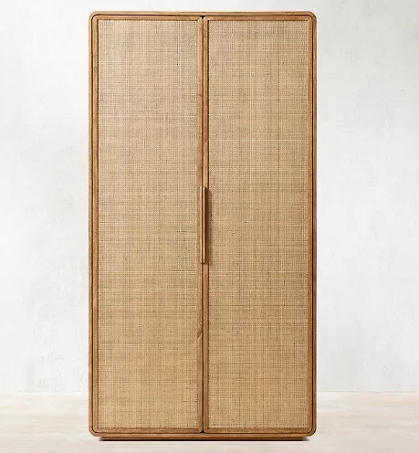 

Solid wood floor-to-ceiling rattan cabinet Living room display Cupboard removable bookcase Double door simple wardrobe locker