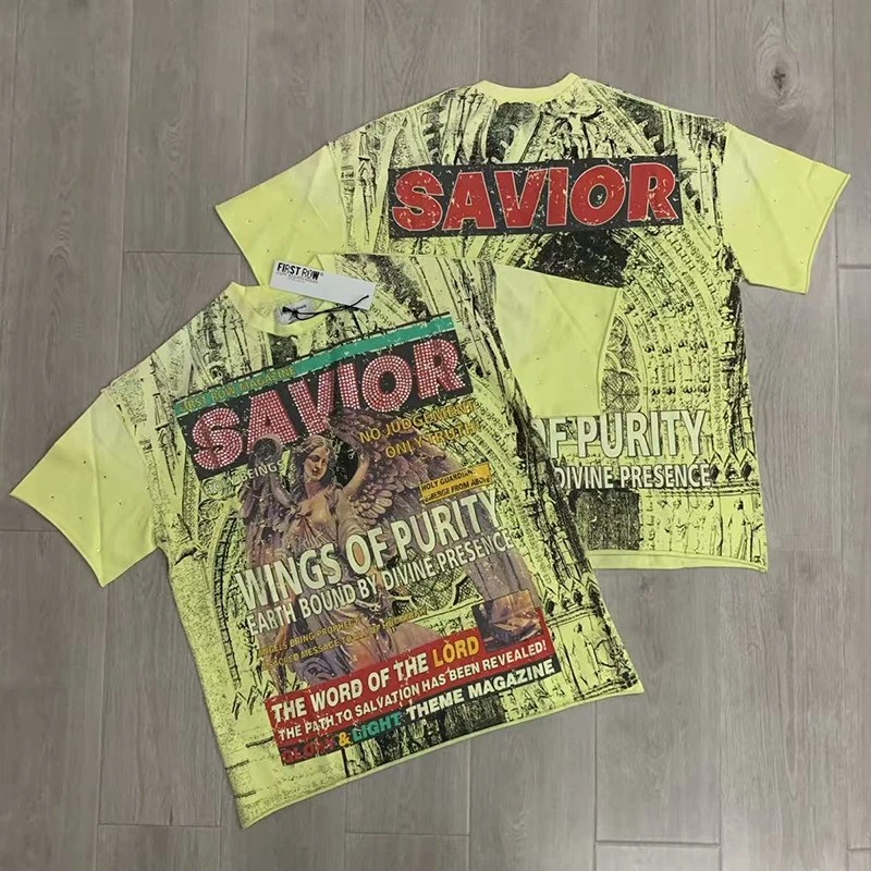 Summer Men Women FIRST ROW Short T-shirts Wings of Purity Hot Diamond Print Top Tee Full-print Trendy Short-sleeved Shirt