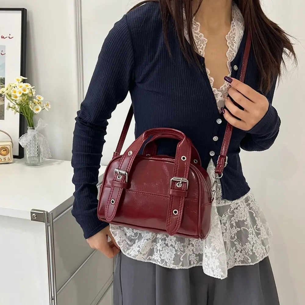 

New Vintage Buckle Shoulder Bag Mini Luxury Boston Crossbody Bags Designer PU Leather Women’s Handbag Female