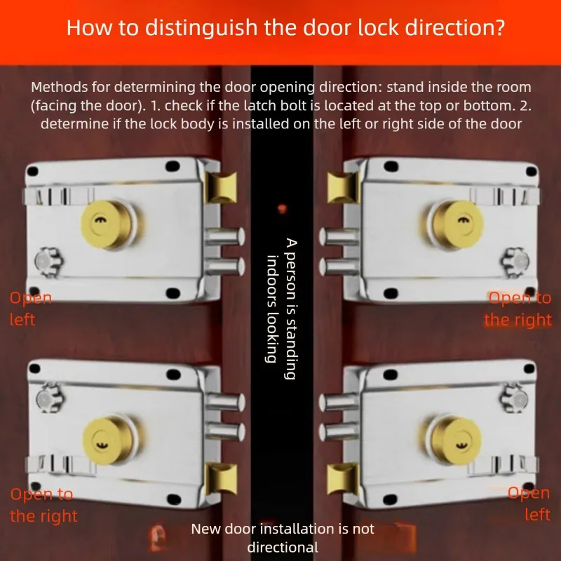 قفل سلس قديم للأبواب الأمامية المنزلية، ملحقات قفل منزلية، معدات ثقيلة متعددة الاستخدامات مع مفتاح