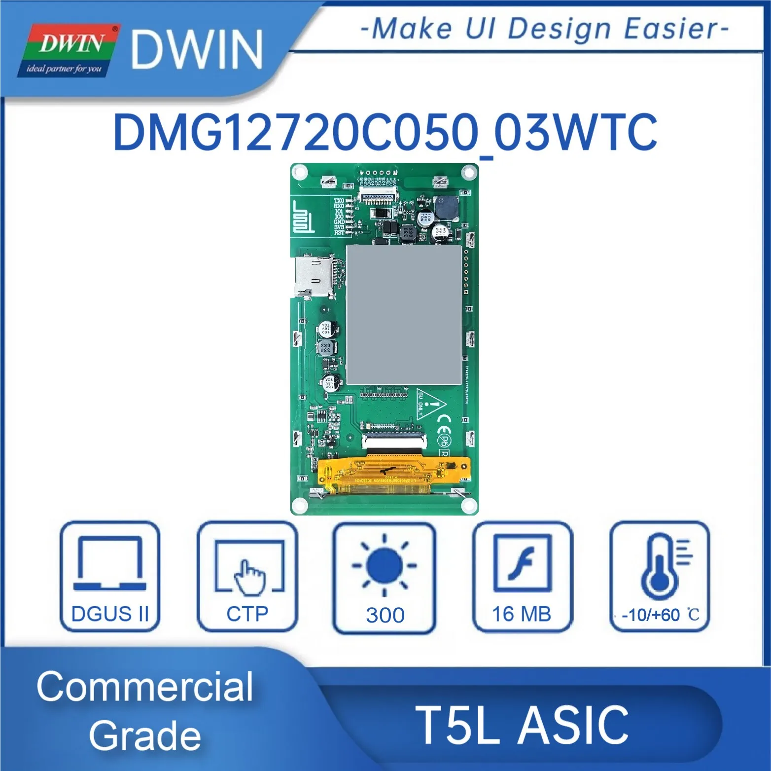 DWIN 5 Inch HMI Intelligent LCD Touch Screen 720x1280 TFT Display Module TTL UART Smart Panel DMG12720C050_03WTC