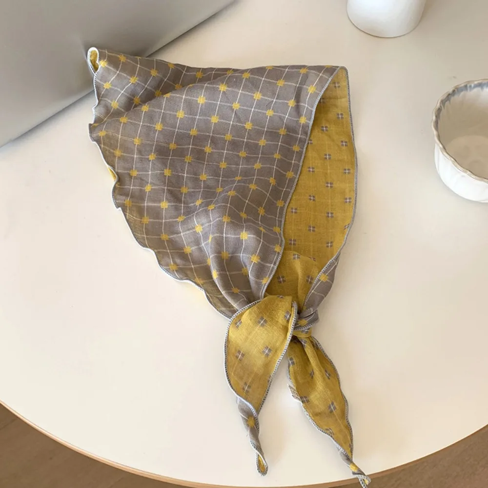 

Модный хлопковый платок-тюрбан в клетку, винтажный красочный треугольный головной убор в пасторальном стиле для лета