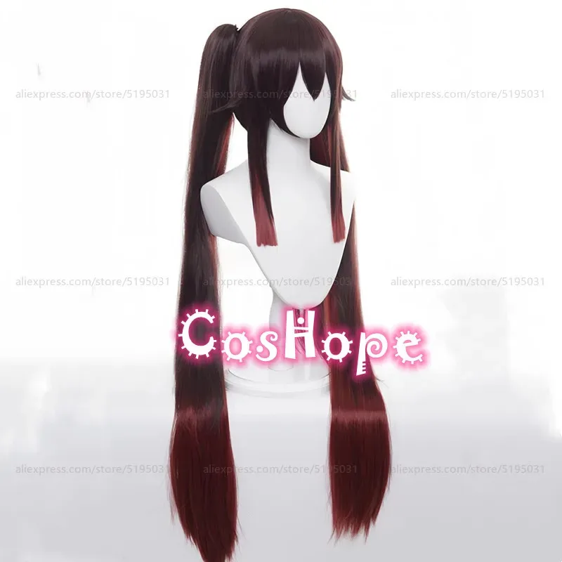 Peluca de Cosplay HuTao con coletas dobles, peluca de pelo largo para mujer, peluca degradado marrón, pelucas de Anime para Cosplay, pelucas sintéticas resistentes al calor