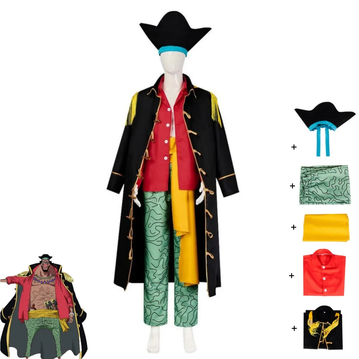 

Anime Marshall·D·Teach Cosplay Costume New World Four Emperors Blackbeard Black Cloak Uniform Cloak Hat Man Halloween Suit