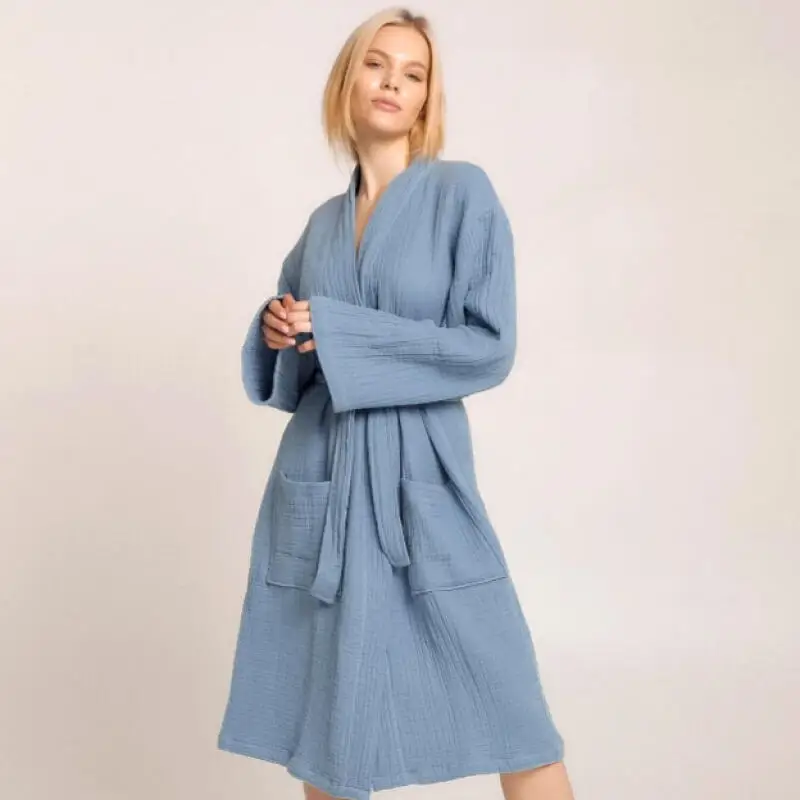 Women Winter Bathrobe Gown Lace-Up Long Sleeves Robe Cotton Kimono Gown High Quality Home Wear Dressing Gown Casual Sleepwear
