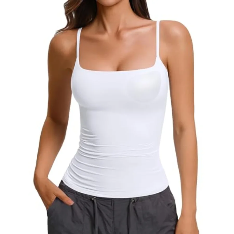 

Avidlove Womens Padded Cami Tank Tops Double Lined Spaghetti Strap Built in Bra Shirts Slim Fitted Basic Camisole Top