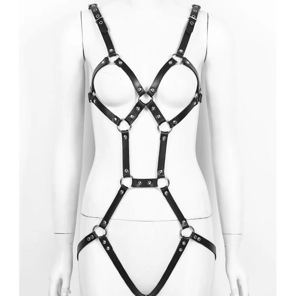 Body Bondage Cage Bra Harness Punk Leather Erotic Underwear Suspenders  Bdsm Sexy Chest Straps Festival Accessories for Women