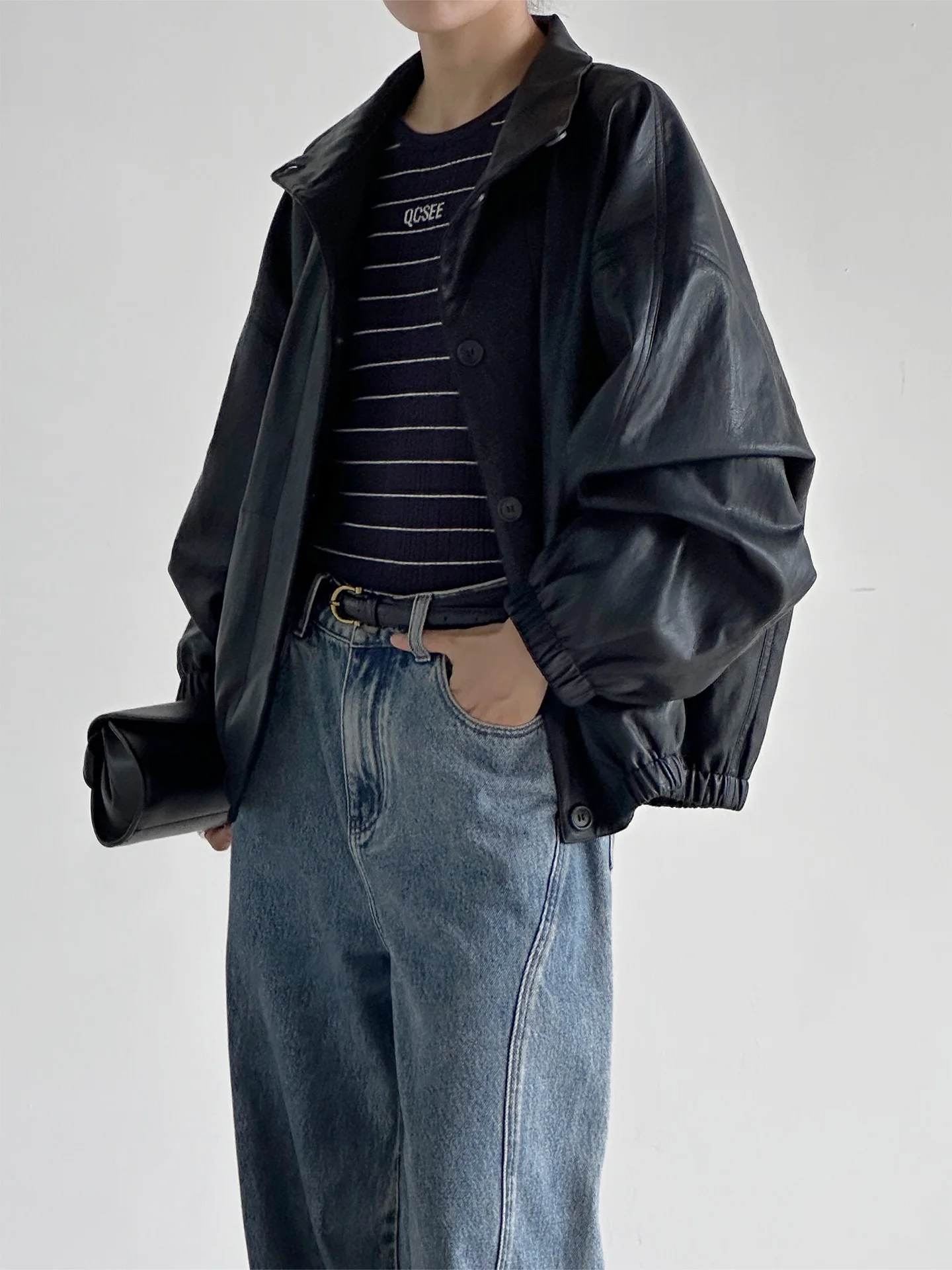 タイミングズー春秋新作 レディース ブラックPUショートジャケット レザージャケット おしゃれなショートアウター トレンドの女性向け