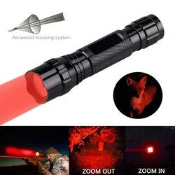 300 Yards Zoomable Red Flashlight Predator Professional Night Hunting Varmint Hog Torch Tactical 1-Mode Waterproof Lantern