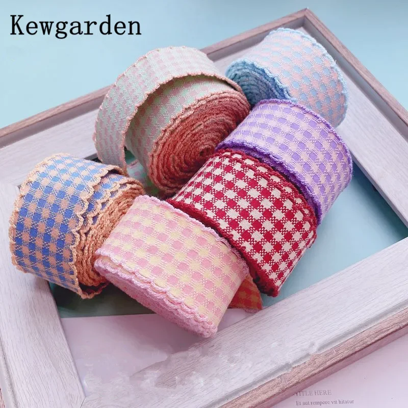 Kewgarden 12mm 32mm wstążka w kratkę DIY do włosów łuk akcesoria Handmade sztuka szycia Overlock taśmy krawędziowe pakowanie prezentów 5 metrów