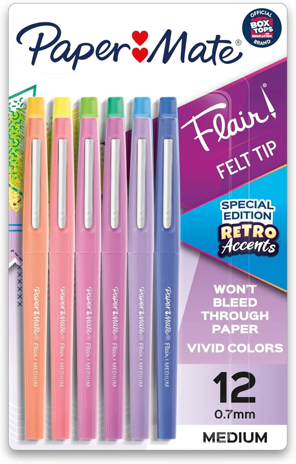 

Medium Point Felt Tip Pens, Retro Design, 12-Pack for Fun Office Supplies