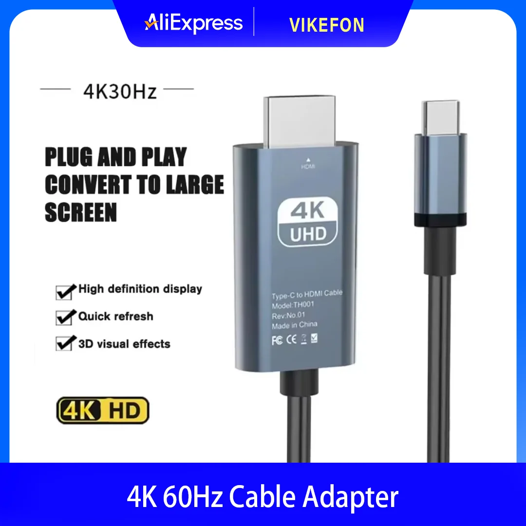 

Совместимый с USB C к HDMI-переходнику Кабель типа C к HD 4K 30 Гц Кабель USB C Удлините экран Ноутбук Проектор Адаптер высокой четкости