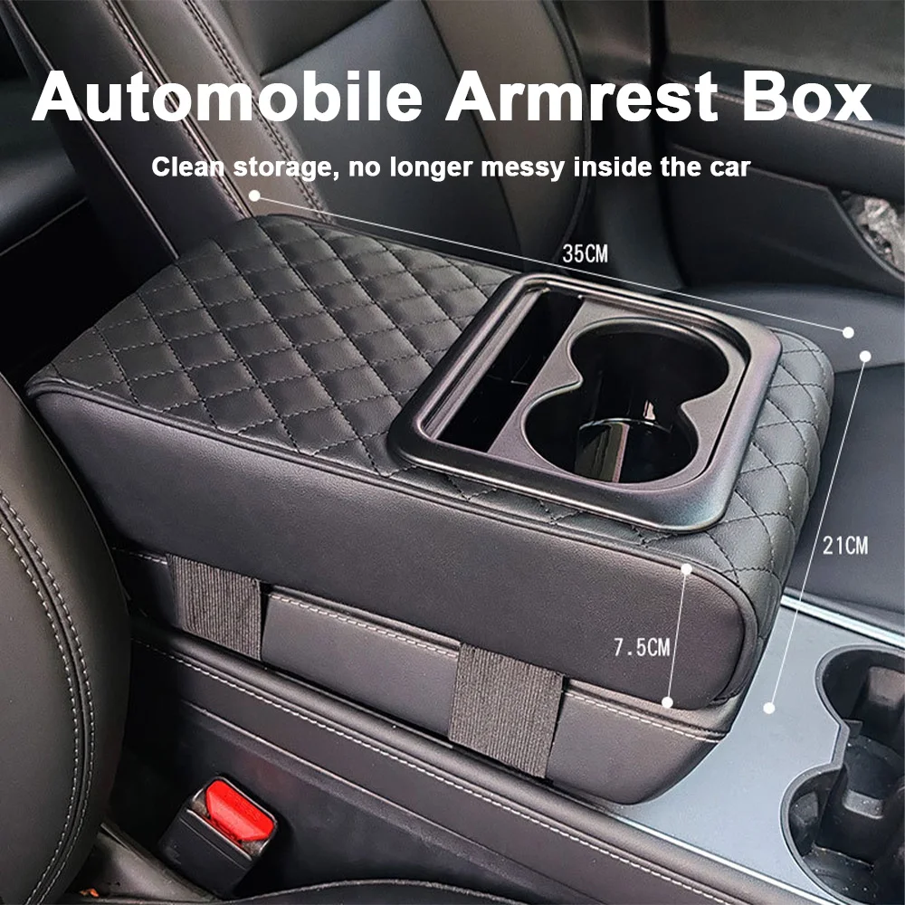 

Car Center Console Armrest Box Height Booster Pad Center Armrest Pad 2 Cup Holders Storage Box Leather Car Interior Supplies