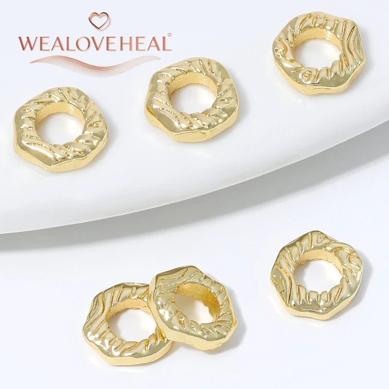 18K vergoldete Messing-Abstandshalterperlen mit unregelmäßiger gehämmerter Wellentextur für handgemachte DIY-Armbänder, Halsketten und Schmuckherstellung – Detail 19