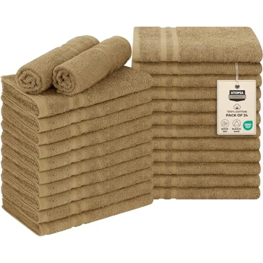 

Salon and gym use, 100 cotton bleach proof hand towel, 16 by 27 inches, camel color, highly absorbent and durable, 24 pack