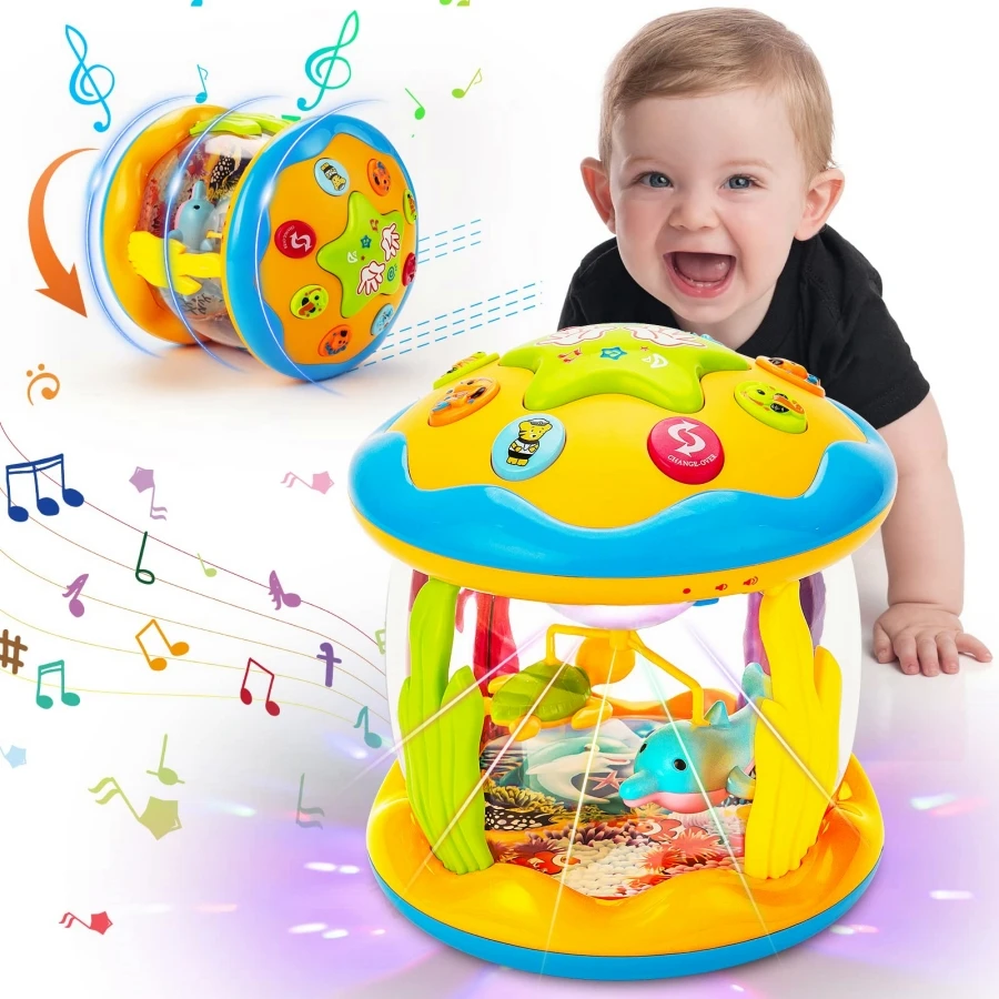 Musical Baby Toys,Babies Ocean Rotary Projector Montessori Early Educational Toys with Music Light for 1 2 3+ Years Old Toddler,