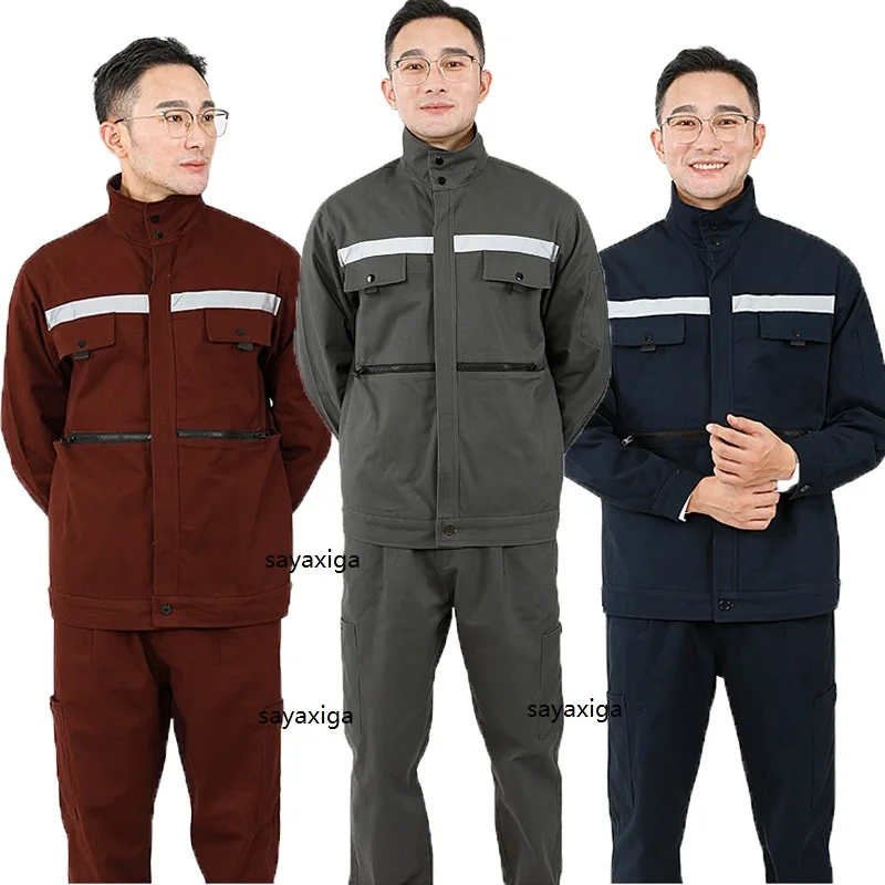 

Защитная рабочая одежда Hi Vis для мужчин, рабочий комбинезон, 100% хлопок, износостойкая куртка для механических ремонтников + брюки, униформа для мастерской