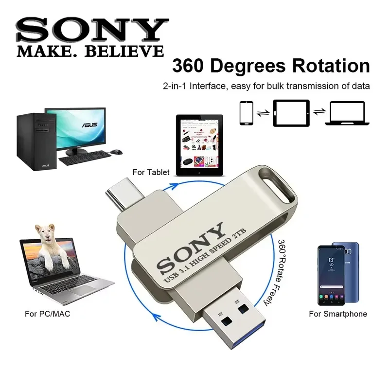 SONY 2TB szybki dysk flash typu C 1TB metalowy pendrive USB PenDrive 512GB 256GB przenośny pamięć USB Stick dla telefonu Xiaomi