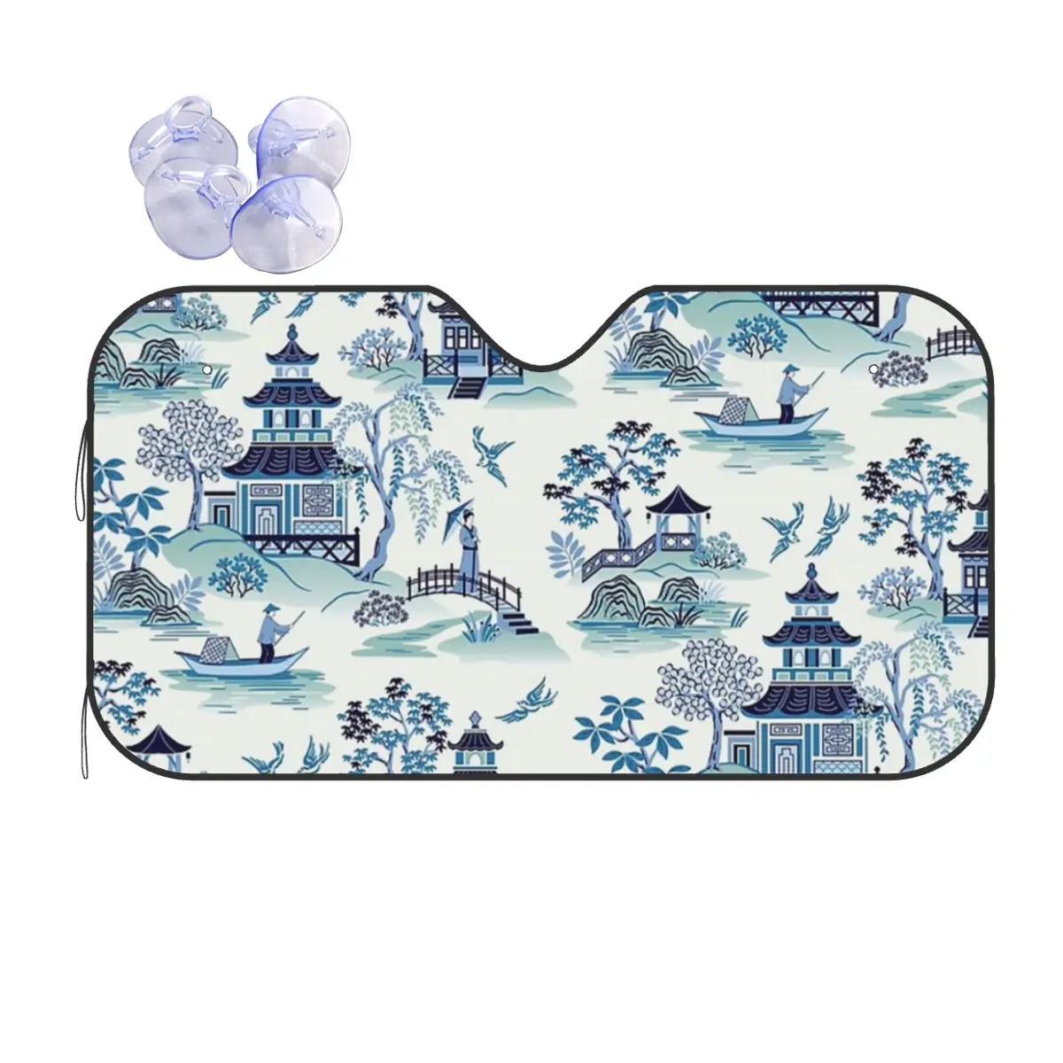 

Blue Willow Chinoiserie Sunshade Windscreen Car Front Windshield Window Sun Visor Accessories Covers