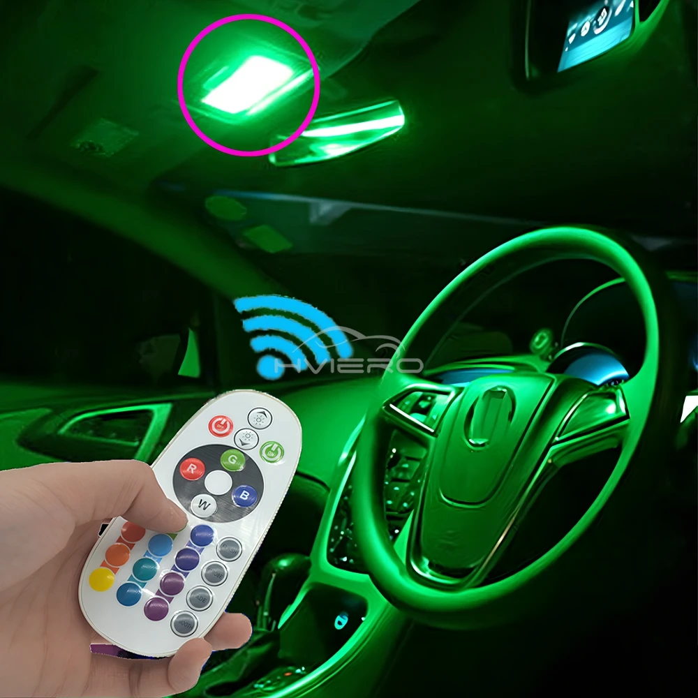 2 pièces T10 LED RGB intérieur 12V 5050 SMD lampe de coffre décorative télécommande multicolore panneau de voiture tableau de bord dôme éclairage de lecture