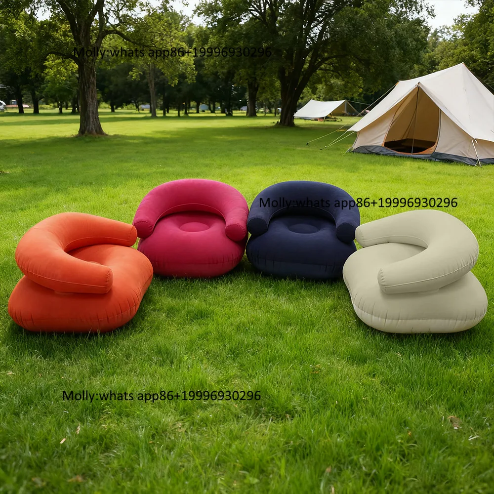 pvc-inflatable-u-shaped-lazy-sofa-with-armrests-flocked-surface-outdoor-bean-bag-chair