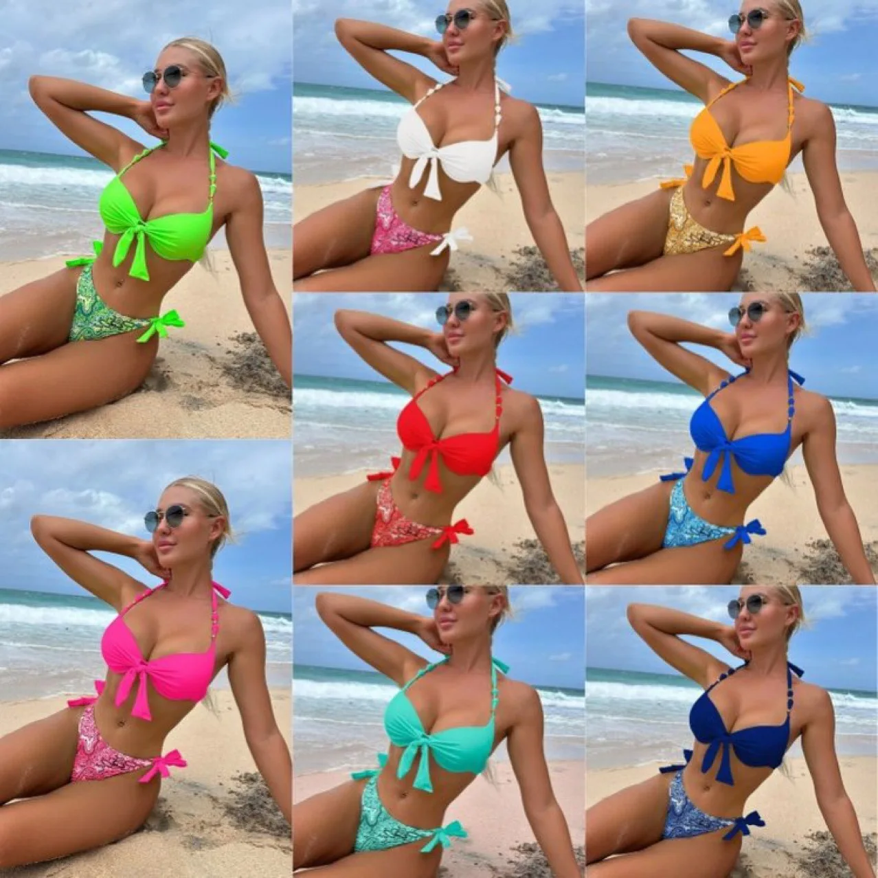 

2025 Sexy Gathered Large Breast Bikini Strap Ethnic Retro Separate Swimming Suits Swimwear Bikini with Steel Support Chest Pad
