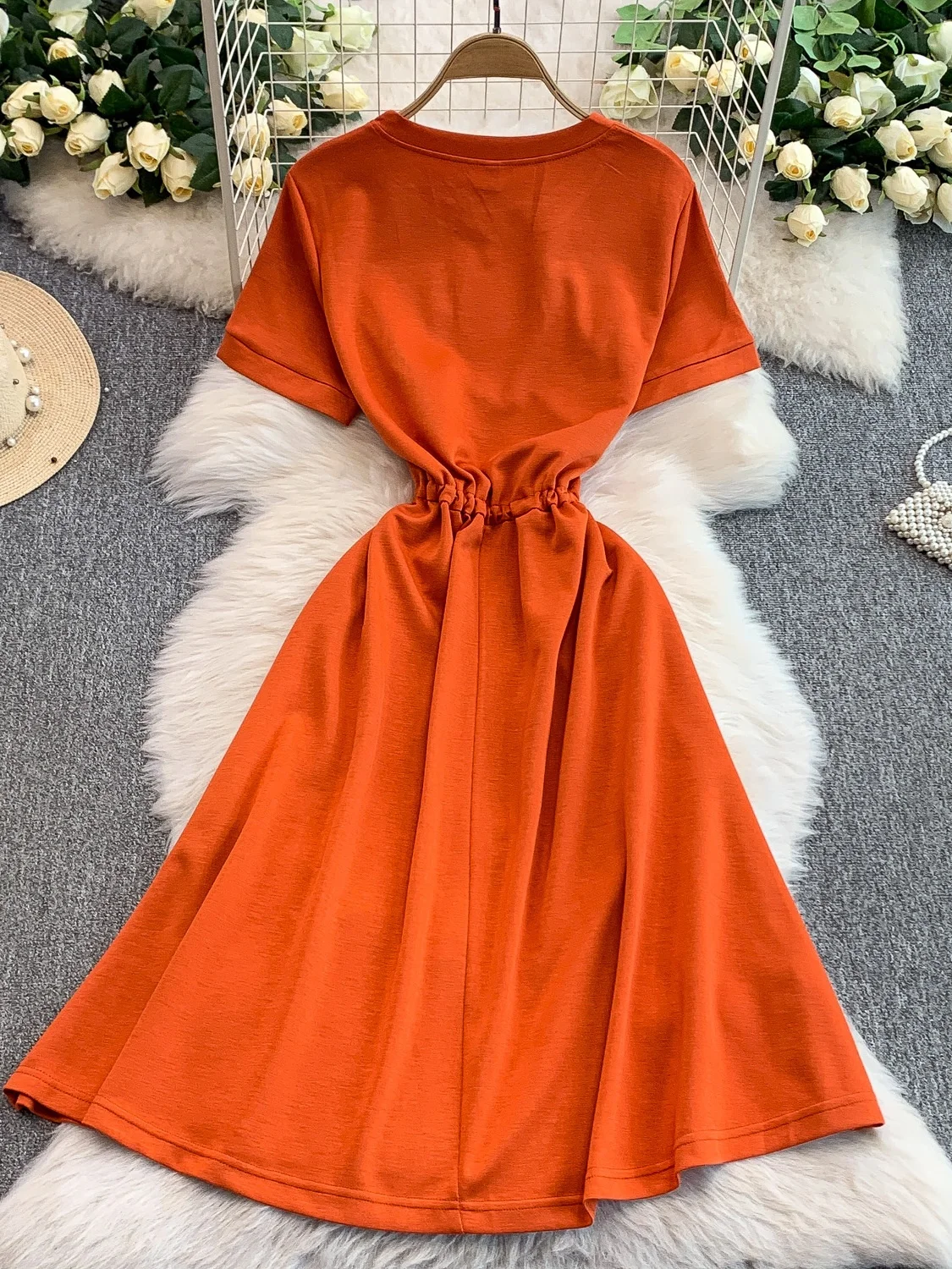 Coréen Sle rond Ne T-shirt Dr femmes taille haute Dstring minceur jupe longue décontracté trajet Patchwork été Dr