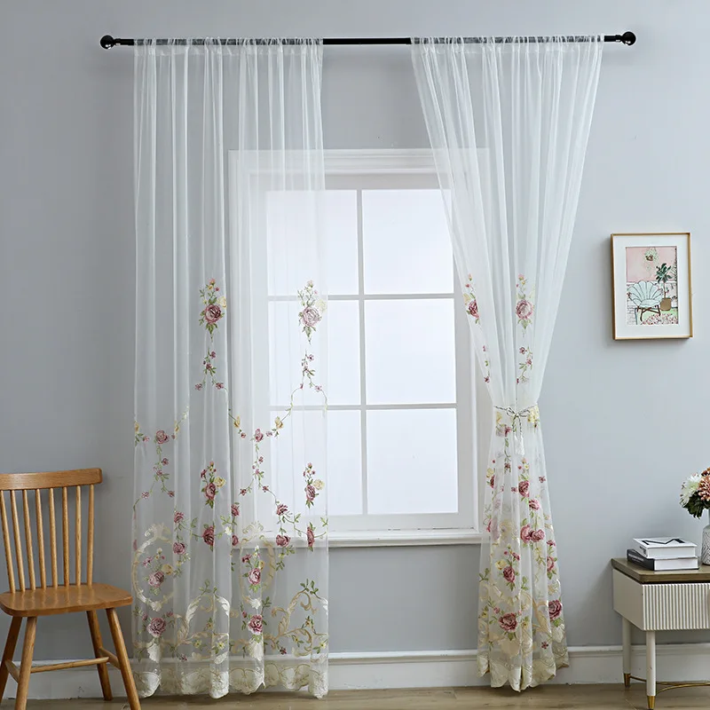 

American Curtains for Living Room Bedroom Embroidered Tulle Window Screen Curtains Tulle Semi Shading Curtains Home Custom