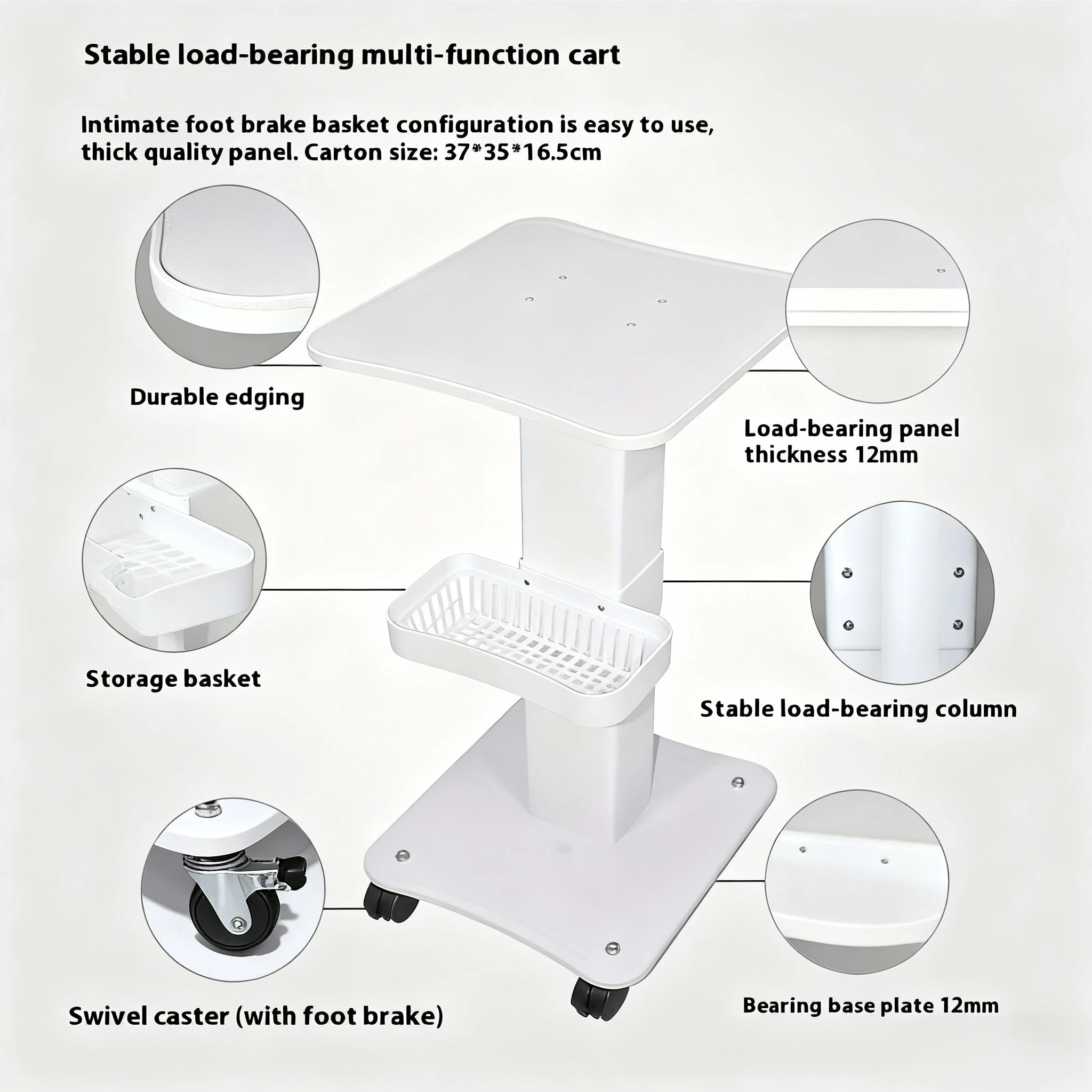 다기능 뷰티 카트 – 고품질 목재 및 금속, 조용한 유니버설 휠, 88.18파운드 용량, 살롱 및 스파에 이상적