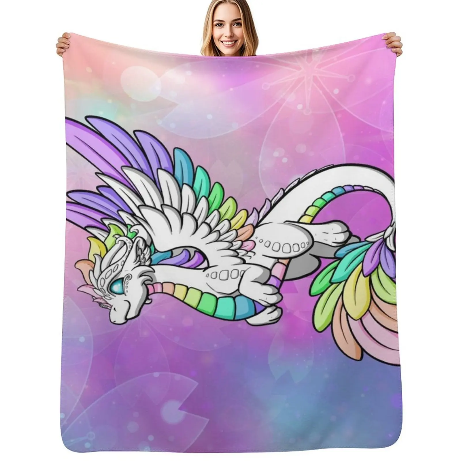 

White Rainbow Dragon Throw Blanket Weighted Cute Plaid Furry Blanket