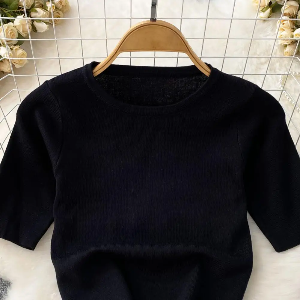 Polyester Spandex Skirt Set Two Piece Skirt Set Women's Summer Skirt Set Short Sleeve Crop Top High Waist Maxi Knitted Two-piece