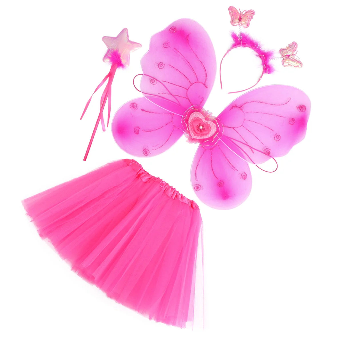 Butterfly Wings Four Piece Set Fairy Costume Women Girls for Baby Halloween Costumes Outfits Children's Kit Shine