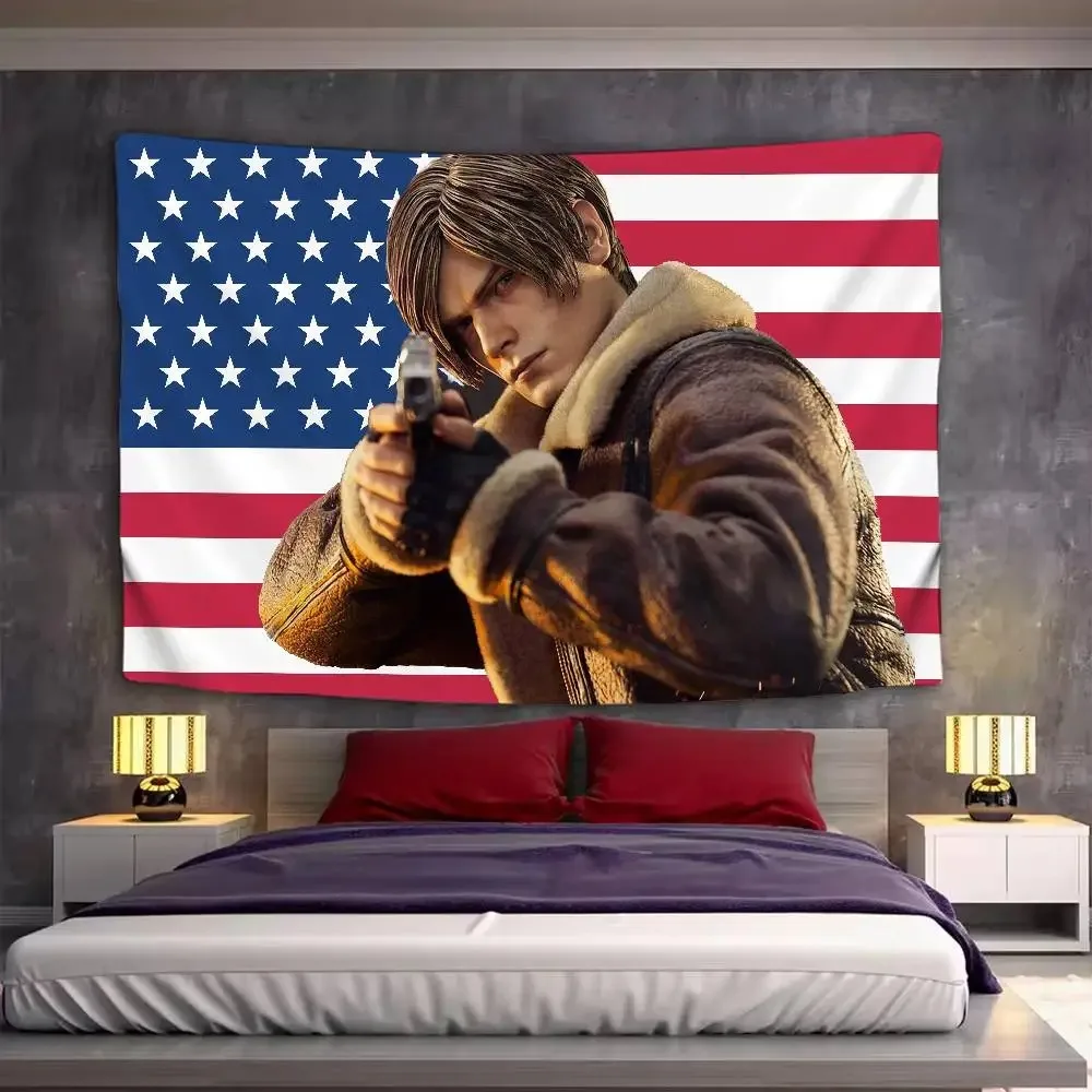Juego - Tapiz Kennedy Evil Leon, tapiz decorativo impreso, bandera americana, tela para colgar en la pared, decoración de dormitorio y habitación
