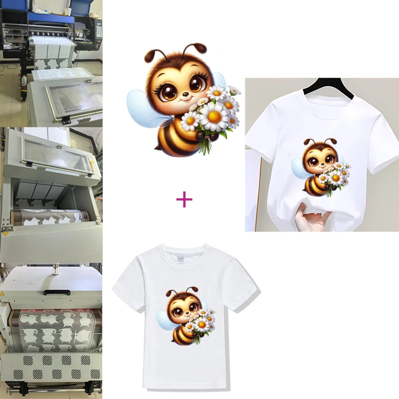 Big eyes honeybee flower DTF Heat Transfer On Clothes Iron On Patches For Clothing patches for clothing transfers ready to press