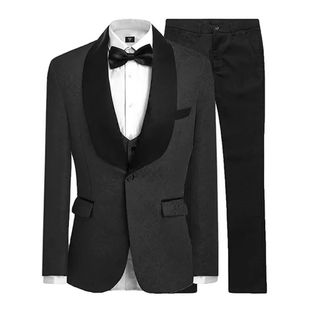 

Custom Made Wedding Mens Suits With Pattern 3 Pieces New Fashion Tuxedos Mandarin Lapel Prom Latest Design Slim Blazer