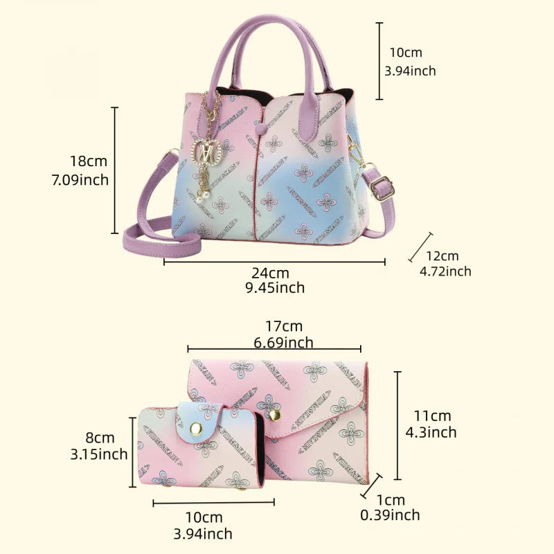 Gradient Women's Three-piece Set Bag, Women's Shoulder and Crossbody Bag, Suitable for Multiple Occasions, Festival Gift view 2