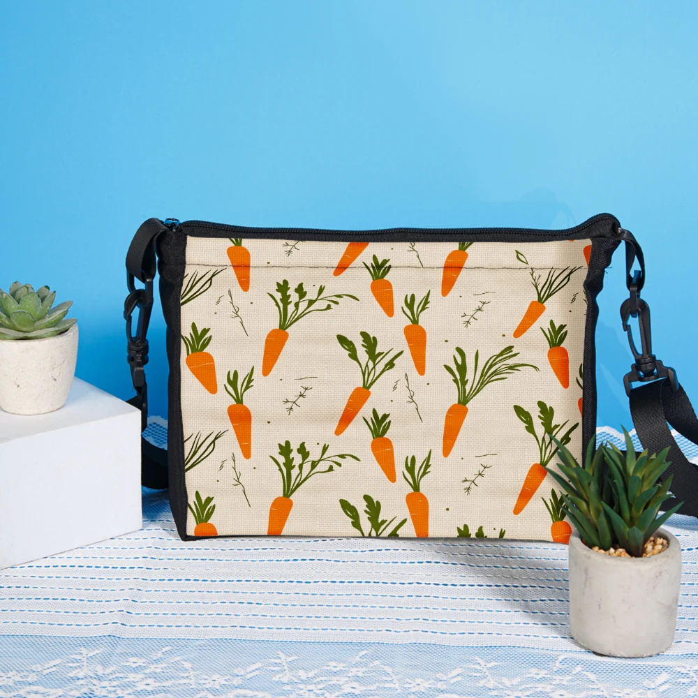 1pc Carrot Print Crossbody Bag Beige With Orange Carrots And Green Leaves Pattern Shoulder Bags For Women Casual Daily Use Trave