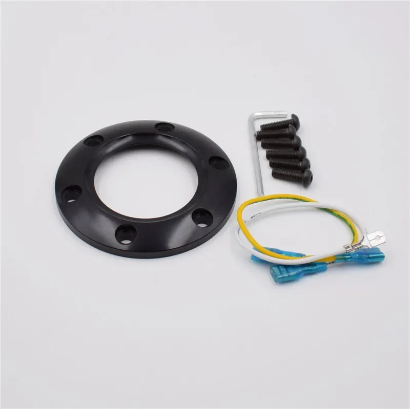 O*P Black Racing Car Steering Wheel Horn Button Speaker Control Cover  + Aluminum Black/Red/Blue Edge