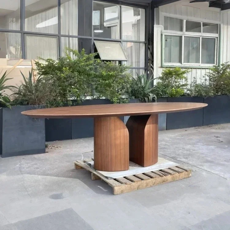 56Italian dining table oval all solid wood special-shaped villa high-end designer minimalist light luxury tea table