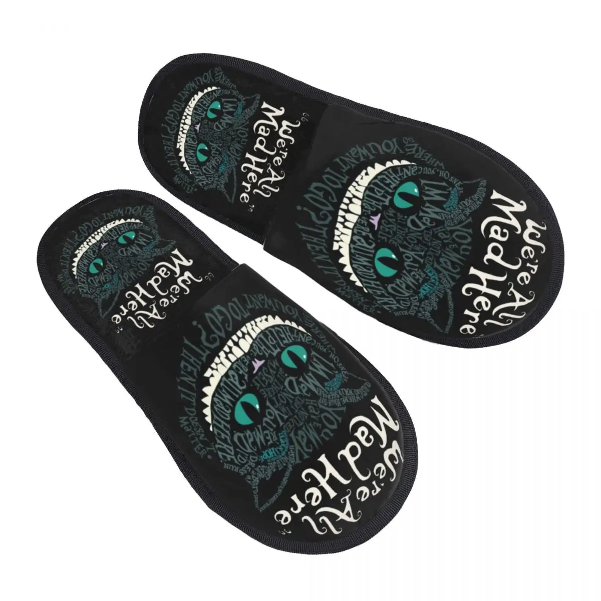 

Домашние тапочки с чеширским котом на заказ, женские удобные тапочки из пены с эффектом памяти, Алиса, все, безумные здесь, страна чудес, без шнуровки, гостиничные тапочки