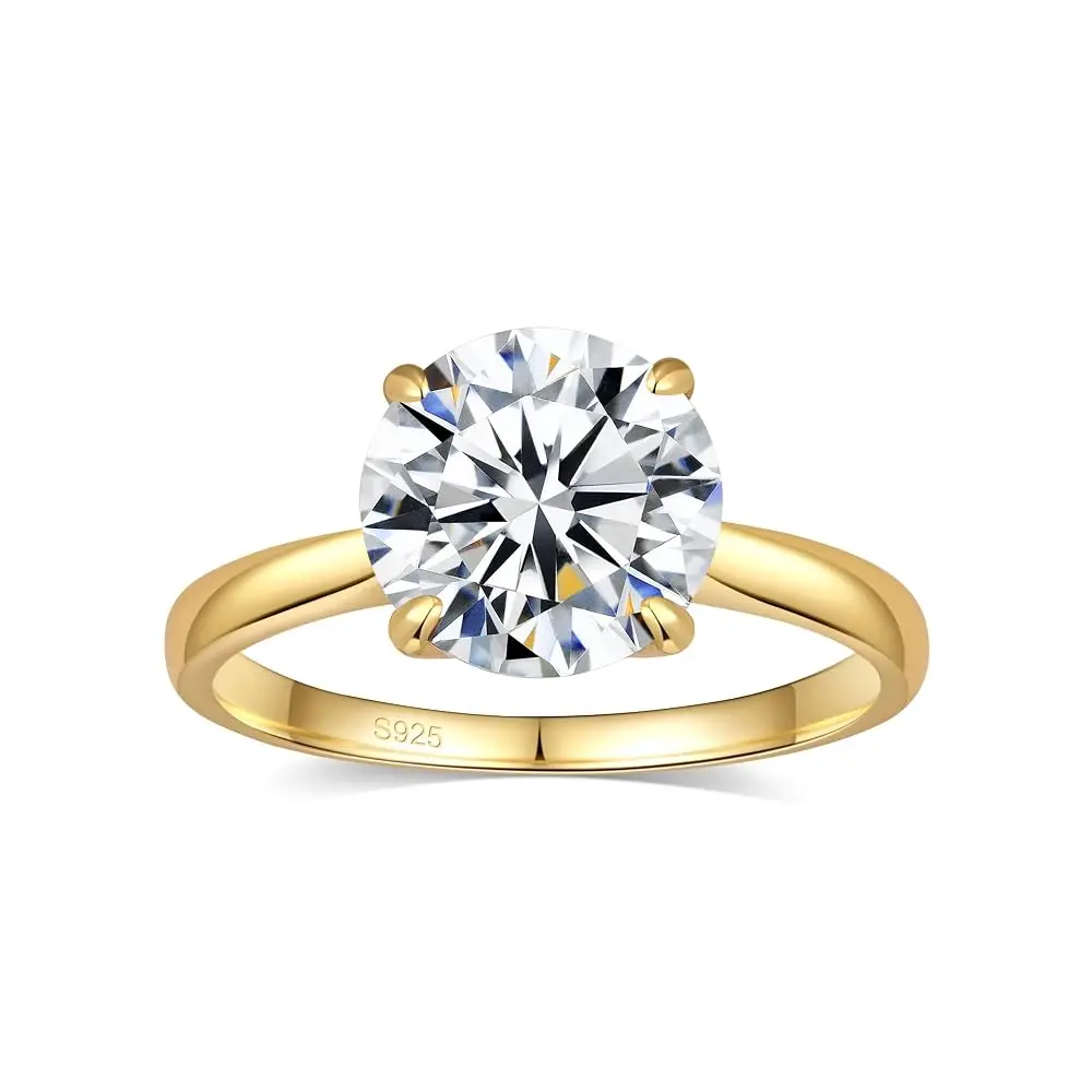 Moissanite Engagement Promise Ring for Women, 925 Sterling Silver with 18K Yellow Gold Plated, D Color VVS1 Wedding Band 1CT