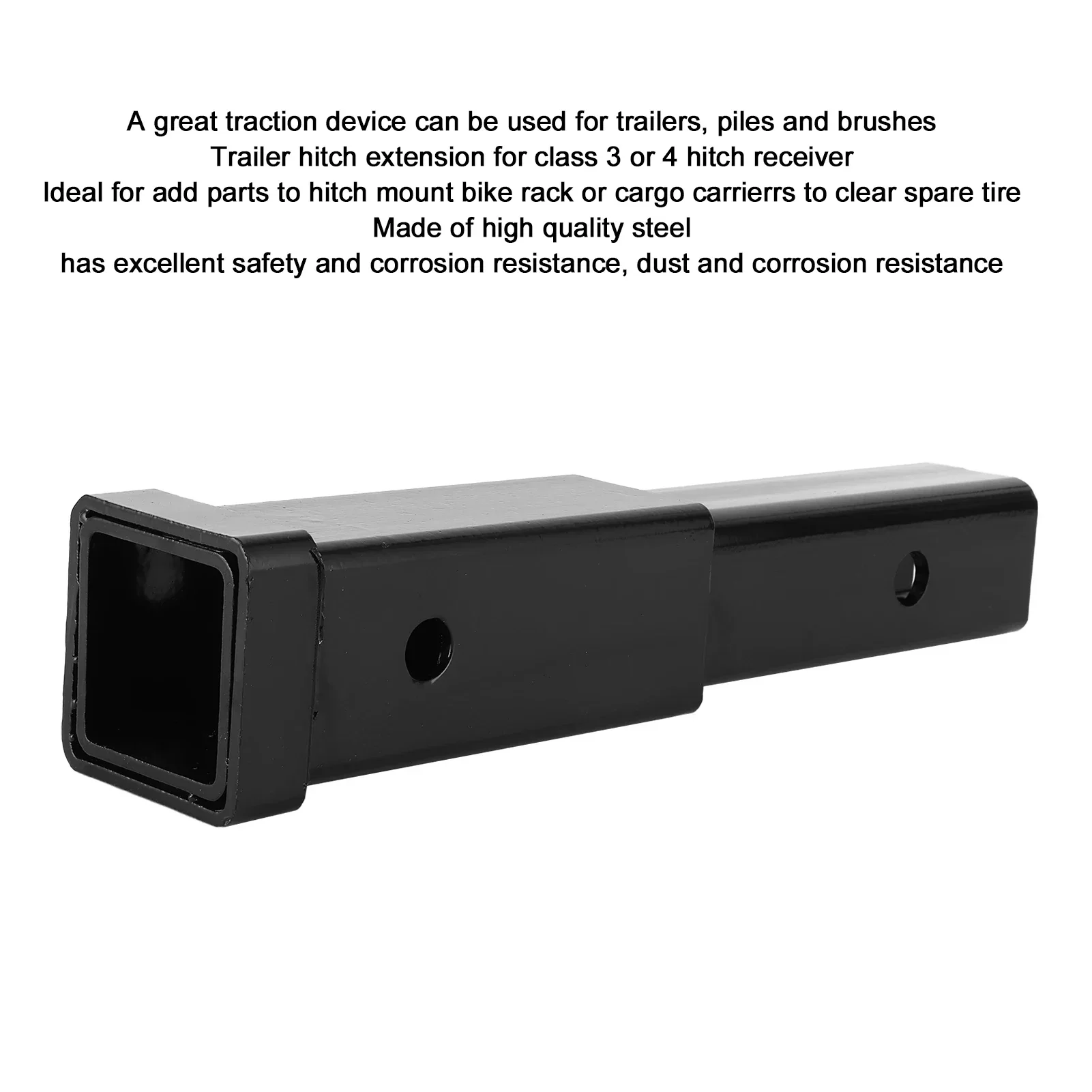 12in Trailer Hitch Extension 5000lbs Towing Extender Steel Square Tube For Class 3/4 2in Receiver