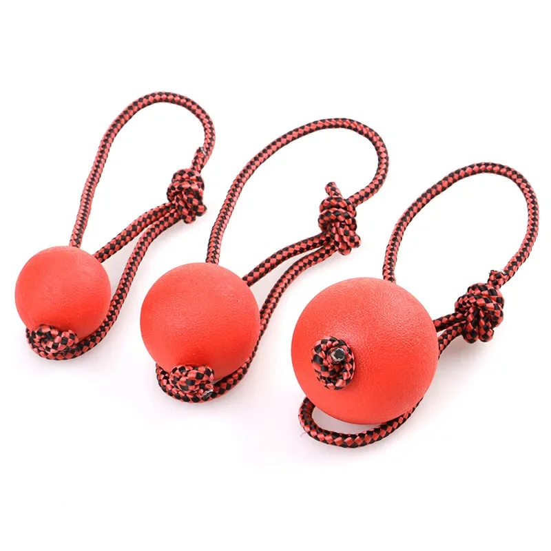 Bola de entrenamiento de goma sólida para masticar perros, juguetes para limpiar los dientes, pelota para masticar para cachorros, juego de mascotas, juguete de entrenamiento para masticar con mango de cuerda