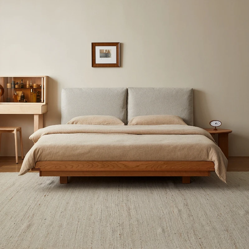 

LTT Solid Wood Nordic Japanese Style Furniture Log Double Bed Suspension